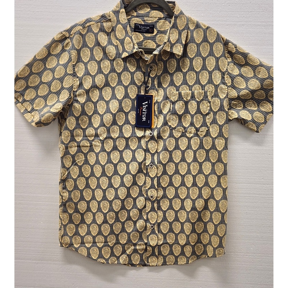 VISITOR Premium Large Button-Down Shirt 100% cotton NWT Floral Face Design